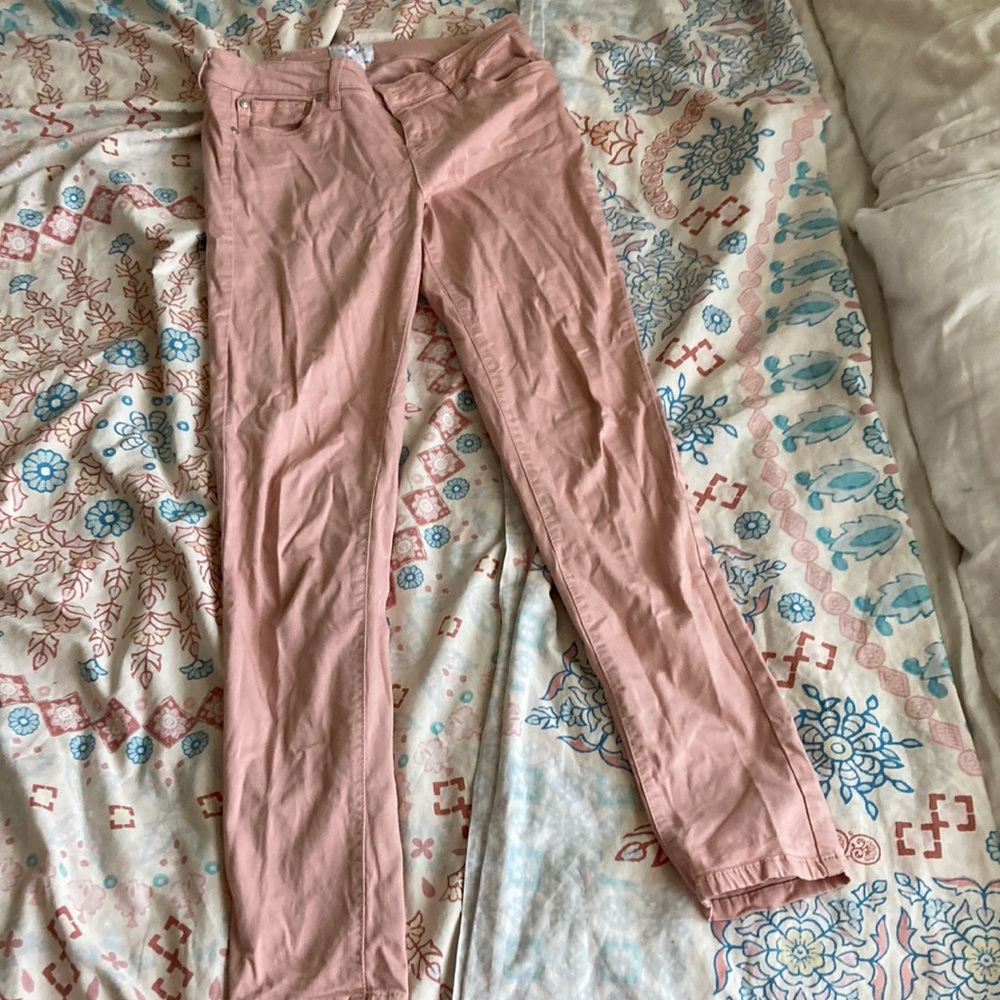 Pink stretchy material pants